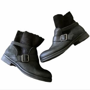 ASH Designer Black Sherpa Fur Lined Ankle Boots Size 38 / US 8 Combat Boot style